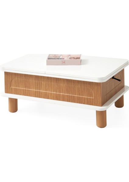 Ragnar Orta Sehpa Kademeli Açılır Mekanizmalı Beyaz Renk Cnc Desenli Yemek, Çalışma Masası Olabilen