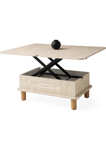 Ragnar Orta Sehpa Kademeli Açılır Mekanizmalı Beyaz Renk Cnc Desenli Yemek, Çalışma Masası Olabilen indirimleri