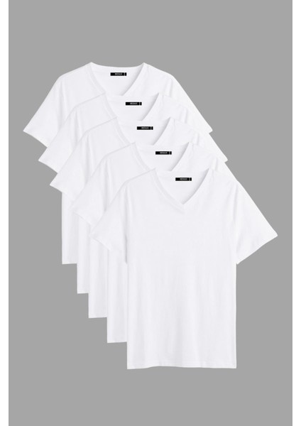 Erkek Çok Renkli T- Shirt Regular Fit Rahat Kesim V Yaka 5'li Basic Tişört Paketi