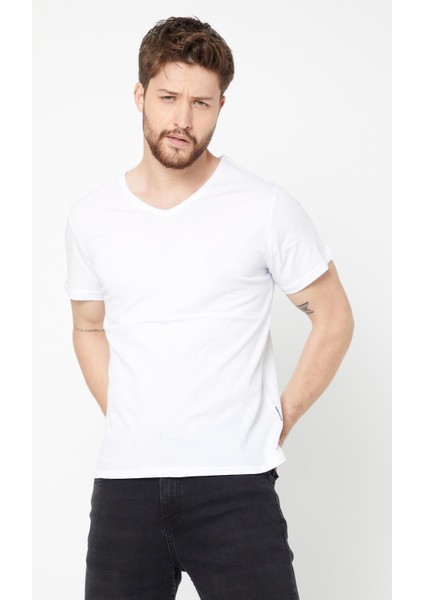 Erkek Çok Renkli T- Shirt Regular Fit Rahat Kesim V Yaka 5'li Basic Tişört Paketi