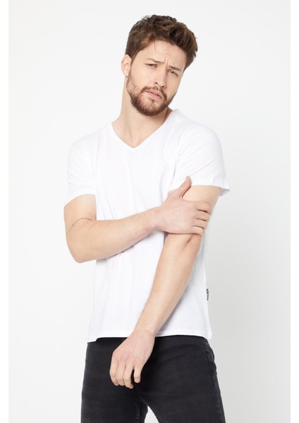 Erkek Çok Renkli T- Shirt Regular Fit Rahat Kesim V Yaka 5'li Basic Tişört Paketi