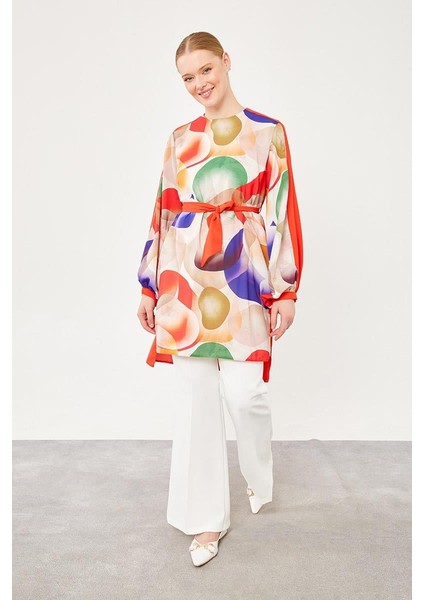 Kırmızı Balon Desen Belden Bağlamalı Tunik fiyatları