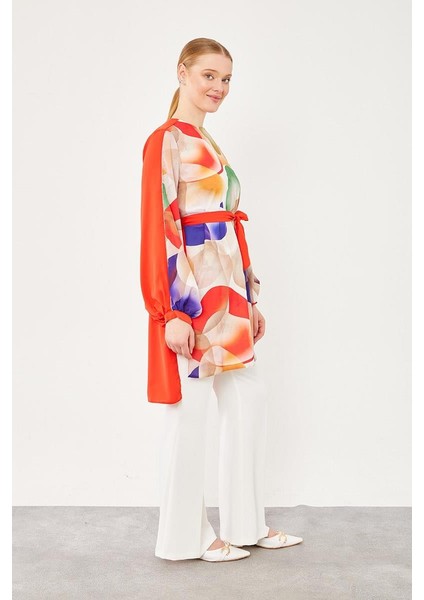 Kırmızı Balon Desen Belden Bağlamalı Tunik modelleri