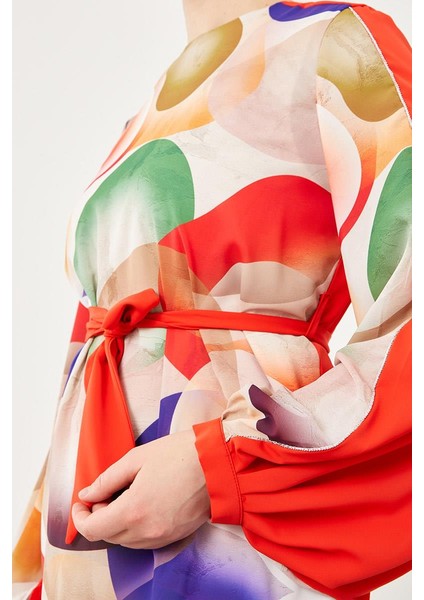 Kırmızı Balon Desen Belden Bağlamalı Tunik indirimleri