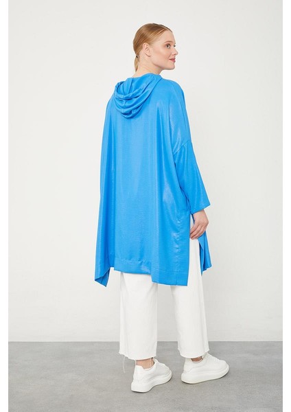 Saks Kanguru Çepli Parlak Kumaş Tunik modelleri