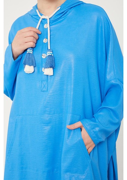 Saks Kanguru Çepli Parlak Kumaş Tunik fırsatları