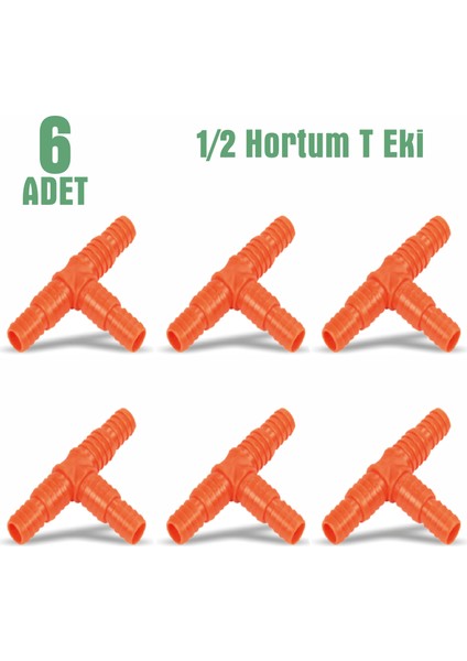 1/2 Hortum T Dağıtıcı - Standart Hortum T Eki 6 Adet