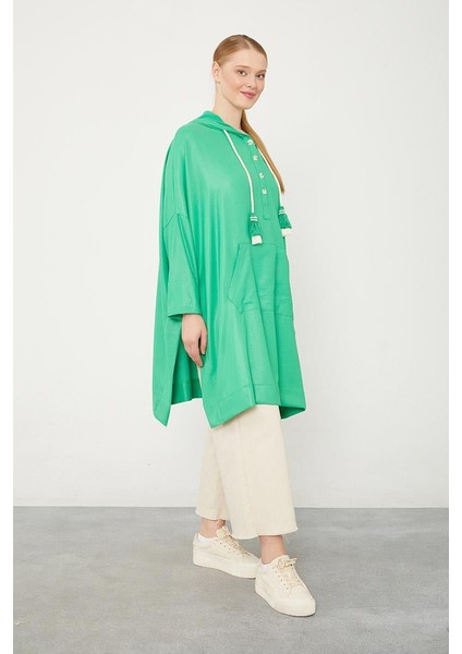 Benetton Kanguru Çepli Parlak Kumaş Tunik