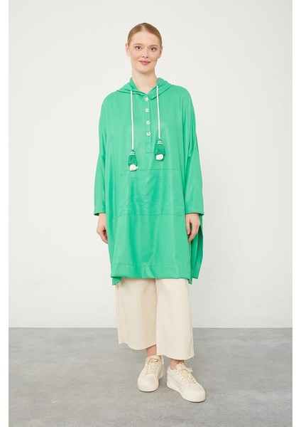 Benetton Kanguru Çepli Parlak Kumaş Tunik