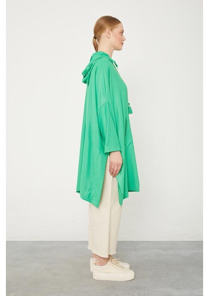 Benetton Kanguru Çepli Parlak Kumaş Tunik
