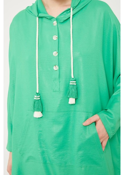 Benetton Kanguru Çepli Parlak Kumaş Tunik