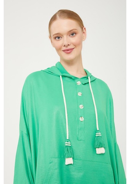 Benetton Kanguru Çepli Parlak Kumaş Tunik