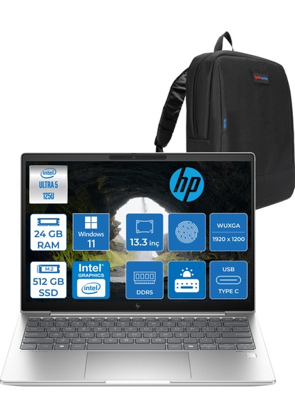 Elitebook 630 G11 Intel Core Ultra 5 125U Ddr5 24GB 512GB SSD Intel® Aı Boost 13.3" Wuxga IPS 300NITS Windows 11 Pro Taşınabilir Bilgisayar 9Y7R7ETP05 + Zetta Çanta