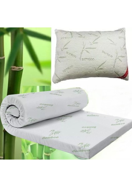 Bamboo 100 x 160 Yer Yatağı 10 cm Sünger Yatak Yıkanabilir Kılıflı Fonksiyonel (Bamboo Yastık Hediyeli)