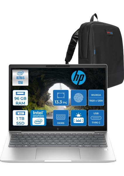 Elitebook 630 G11 Intel Core Ultra 5 125U Ddr5 96GB 1tb SSD Intel® Aı Boost 13.3" Wuxga IPS 300NITS Freedos Taşınabilir Bilgisayar 9Y7R7ETF30 + Zetta Çanta