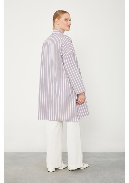 Lila Çizgili Desen Kimono Takım