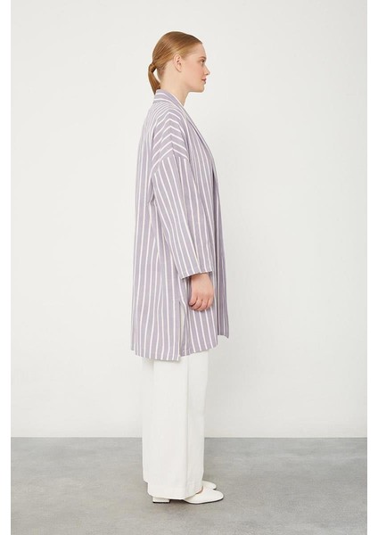 Lila Çizgili Desen Kimono Takım