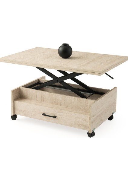 Kademeli Mekanizmalı Orta Sehpa Açılır Barok Ceviz Desenli Tekerli Yemek, Çalışma Masası Olabilen modelleri