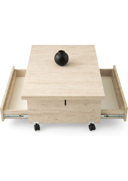 Kademeli Mekanizmalı Orta Sehpa Açılır Barok Ceviz Desenli Tekerli Yemek, Çalışma Masası Olabilen indirimleri