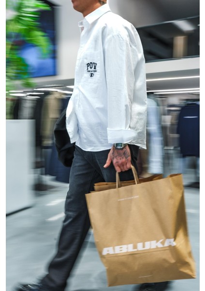 Erkek Uzun Kollu Nakış Işlemeli Oversize Gömlek Beyaz fiyatları