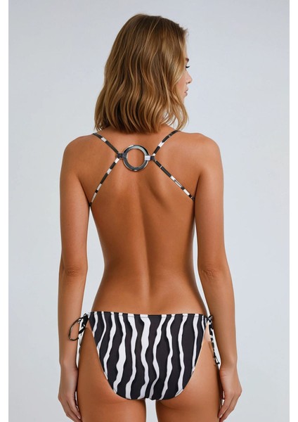 Zeus Çizgi Desenli Üçgen Bikini Gri