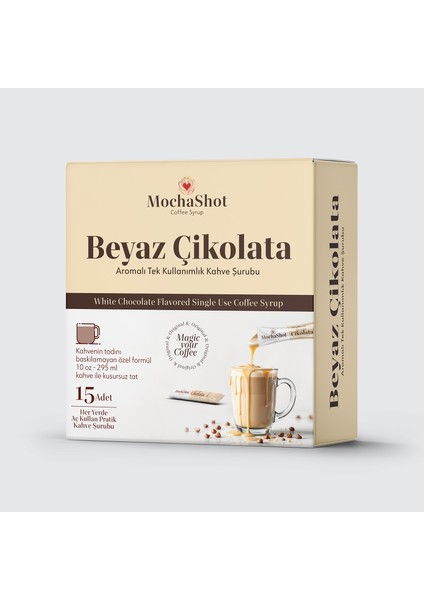 Mochashot Beyaz Çikolata Aromalı Tek Kullanımlık Kahve Şurubu 20 ml x 15 Adet