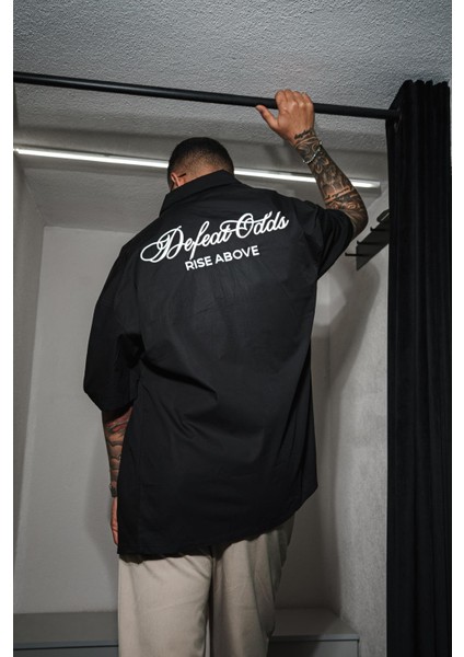 Erkek Nakışlı Kısa Kollu Oversize Gömlek Siyah fiyatları