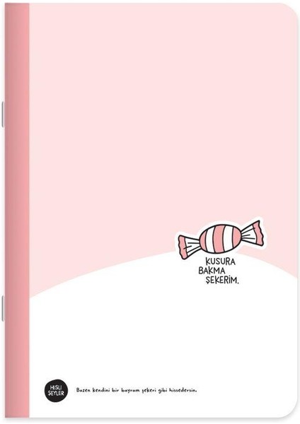 Kareli Tel Dikişli Stickerli Defter 18,5 x 26 cm - Kusura Bakma Şekerim