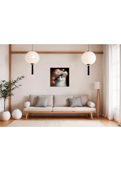 Dekoratif Viktorya Şapkalı ve Çiçekli Sevimli Kedi Kanvas Tablo indirimleri