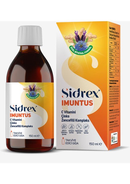 Imuntus Zencefil Ekstresi Vitamin C ve Çinko İçeren Takviye Edici Gıda