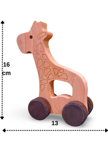 Ahşap Dinozor Tekerlekli Oyuncak – Montessori El Yapımı Doğal Eğitici Ahşap Oyuncak - 1-3 Yaş