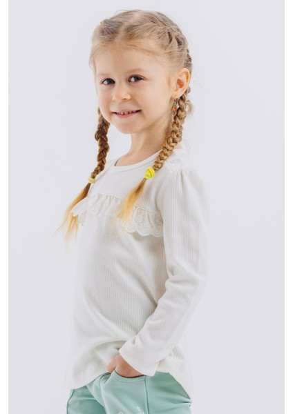 Kız Çocuk Uzun Kollu Tişört Güpürlü 1-4 Yaş, Ekru fiyatları