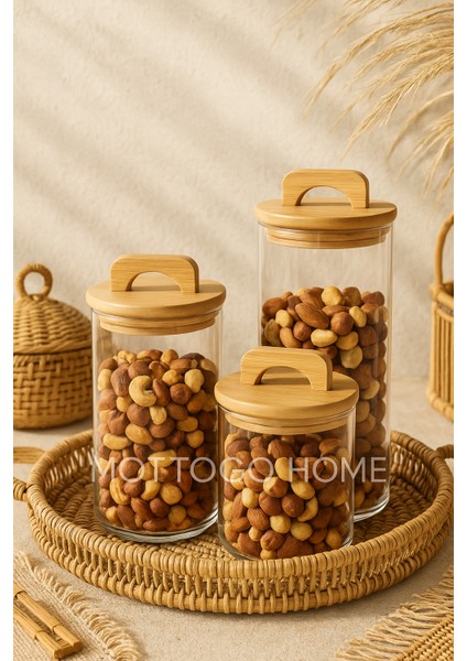 Bambu Vakum Kapaklı 3'lü Kavanoz Seti (1380 Ml, 950 Ml, 650 Ml)