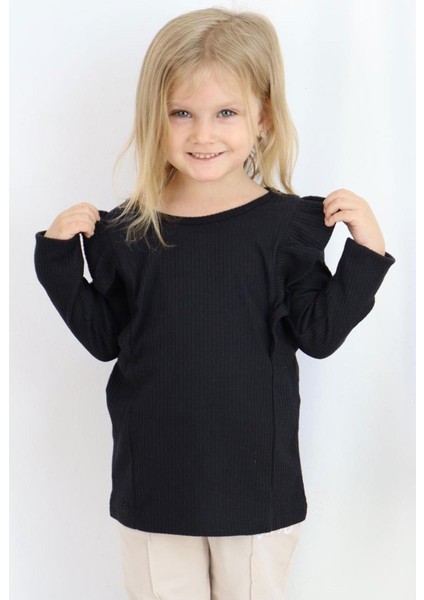 Kız Çocuk Bluz Fırfırlı 1.5-5 Yaş, Siyah