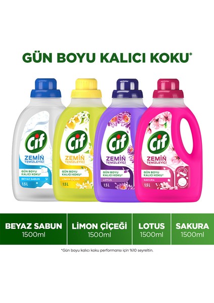 Zemin Temizleyici 1500 ml Beyaz Sabun X1 + Limon Çiçeği X1 + Lotus X1 + Sakura X1