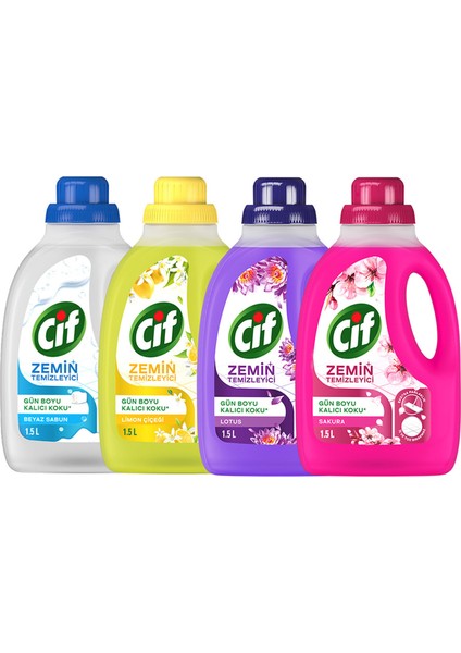 Zemin Temizleyici 1500 ml Beyaz Sabun X1 + Limon Çiçeği X1 + Lotus X1 + Sakura X1