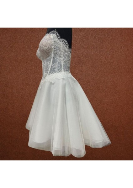 4068 El Yapımı Kordoneli Fransız Dantel Detaylı Transparan Gelinlik - 40 / 42 Beden fırsatları