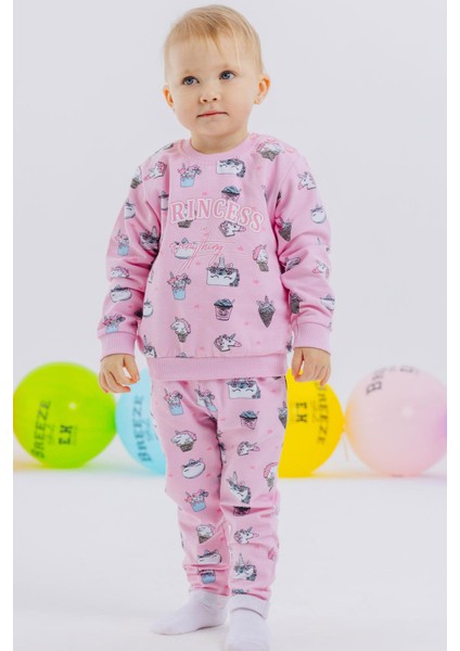 Kız Bebek Eşofman Takımı Prenses Dinozor Desenli 9 Ay-3 Yaş, Pembe