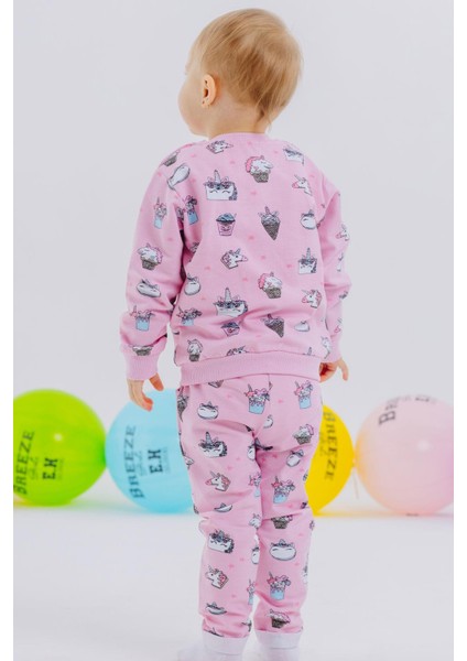 Kız Bebek Eşofman Takımı Prenses Dinozor Desenli 9 Ay-3 Yaş, Pembe