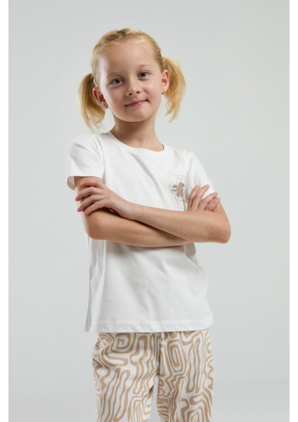 Kız Çocuk Göğsü Baskılı Pijama Takım