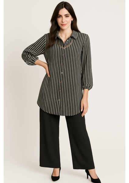 Çizgi Desenli Bürümcük Kumaş Ikili Takım Siyah