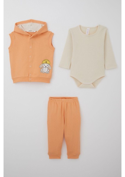 Kız Bebek Zıbınlı 3 Lü Takım Sevimli Şapkalı Köpekçik Nakışlı 4 Ay-1 Yaş, Somon