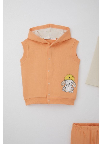 Kız Bebek Zıbınlı 3 Lü Takım Sevimli Şapkalı Köpekçik Nakışlı 4 Ay-1 Yaş, Somon modelleri