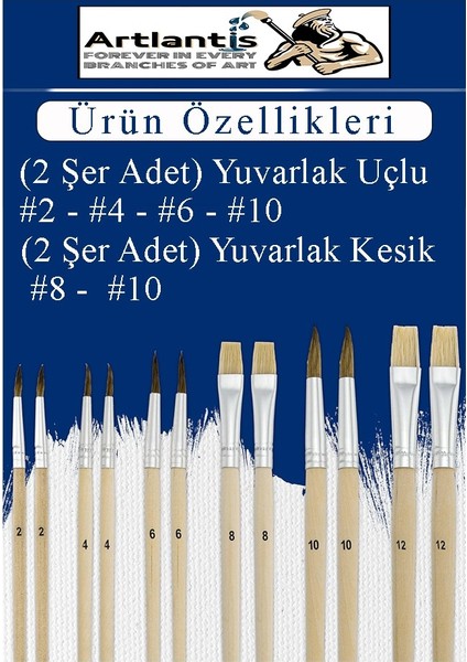 Ahşap Palet Oval Naturel 12 Li Resim Fırçası Seti 1 Paket Yuvarlak ve Kesik Uçlu Boyama Fırçası Akrilik Yağlı Guaj Boya