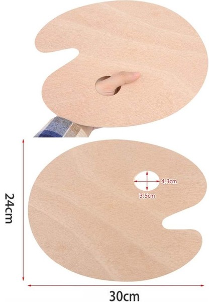 Ahşap Palet Oval Naturel 12 Li Resim Fırçası Seti 1 Paket Yuvarlak ve Kesik Uçlu Boyama Fırçası Akrilik Yağlı Guaj Boya