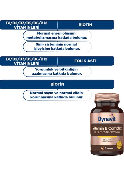 Vitamin B Complex 50 Kapsül - B1-B2-B3-B5-B6-B12 Vitamini