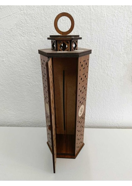 Ahşap Mdf Kapılı Tütsülük | Krem & Ceviz Renk | 10X35 cm | Yedek Tütsü Saklama Alanlı