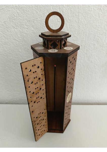 Ahşap Mdf Kapılı Tütsülük | Krem & Ceviz Renk | 10X35 cm | Yedek Tütsü Saklama Alanlı modelleri