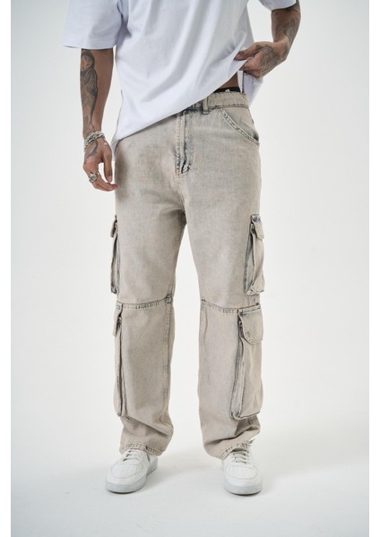 Erkek Washed Kargo Baggy Pantolon A.mavi