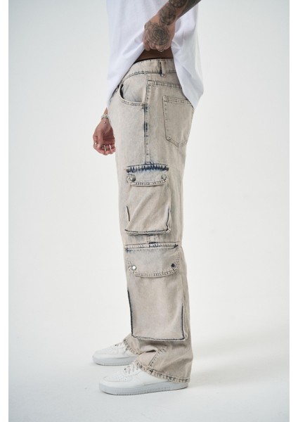 Erkek Washed Kargo Baggy Pantolon A.mavi